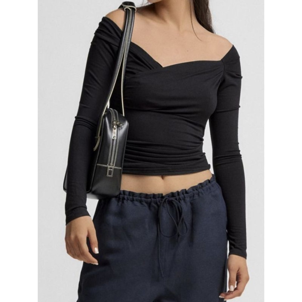 Commense Solid Off Shoulder‎ Crossover Shirring L… - image 1